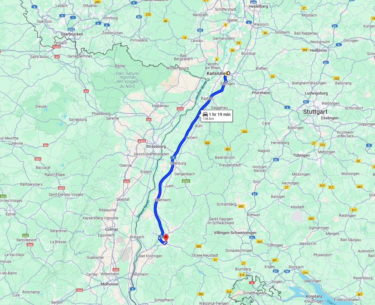 Anreise von Karlsruhe Zu Freiburg im Breisgau Über via A5