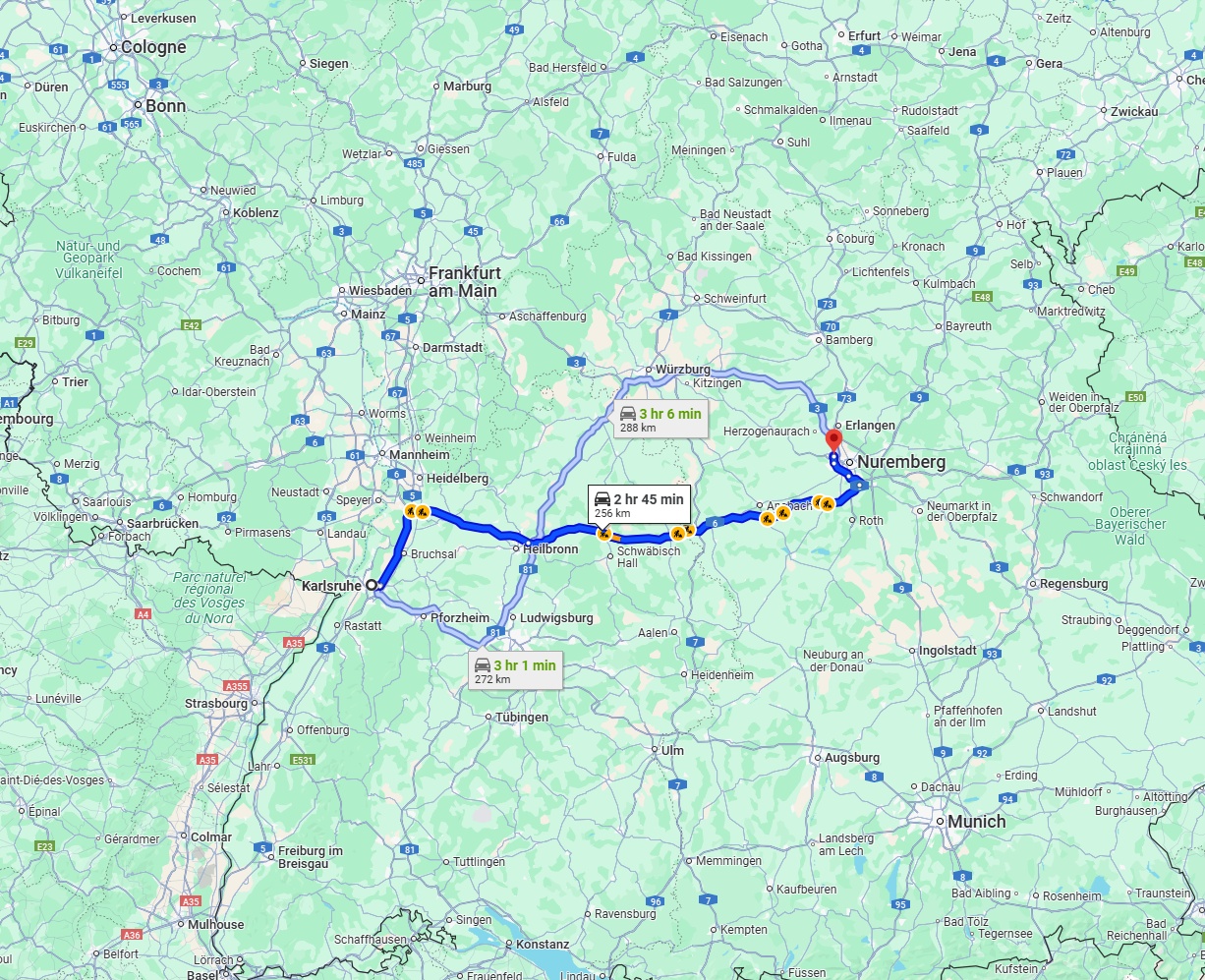 Anreise von Karlsruhe Zu Fürth Über via A6