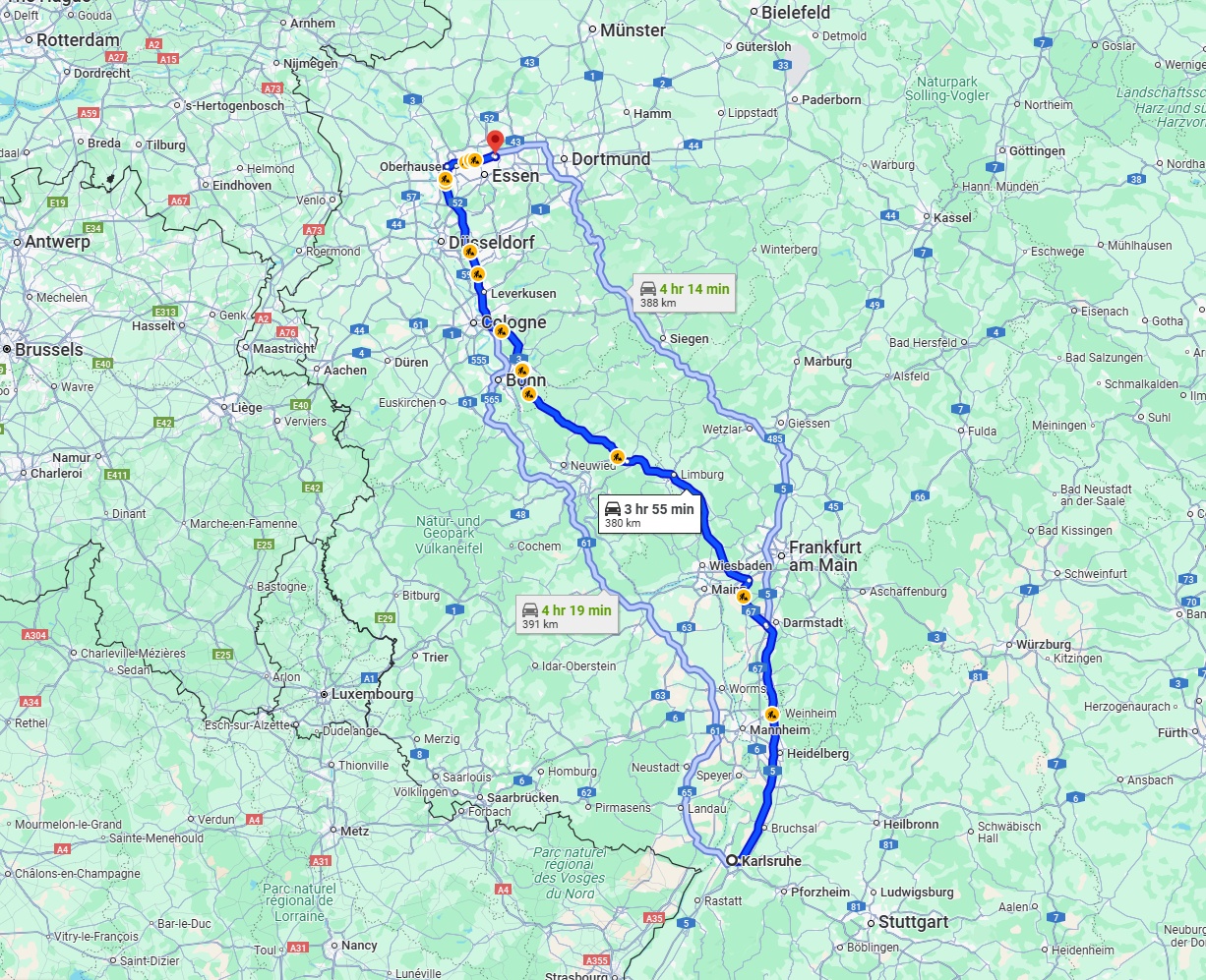 Anreise von Karlsruhe Zu Gelsenkirchen Über via A5 and A3