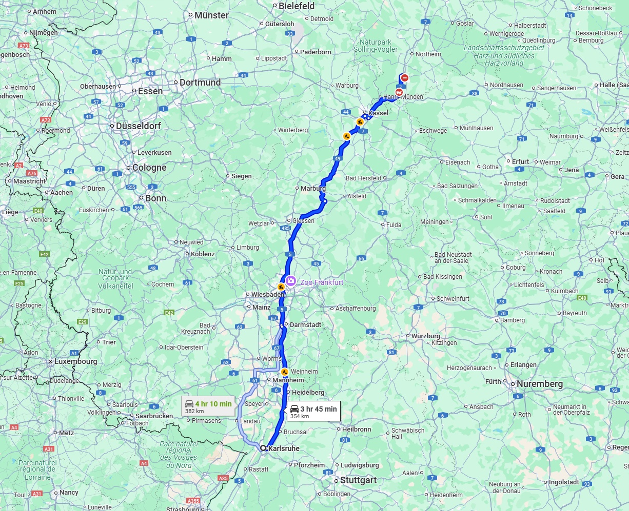 Anreise von Karlsruhe Zu Göttingen Über via A5