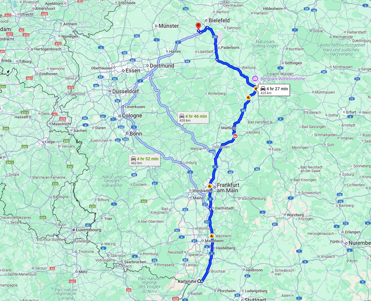 Anreise von Karlsruhe Zu Gütersloh Über via A5