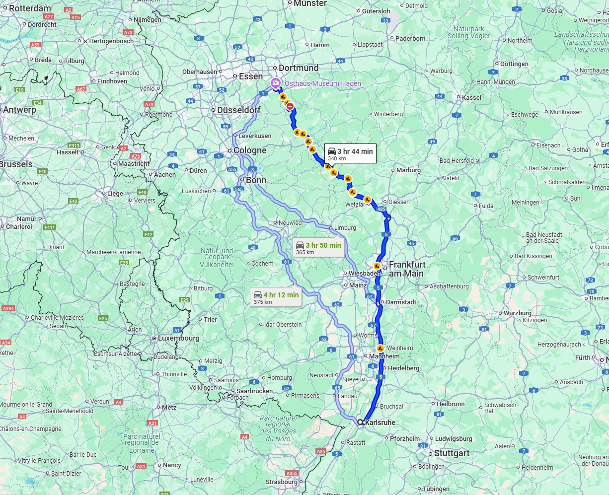 Anreise von Karlsruhe Zu Hagen Über via A5 and A45