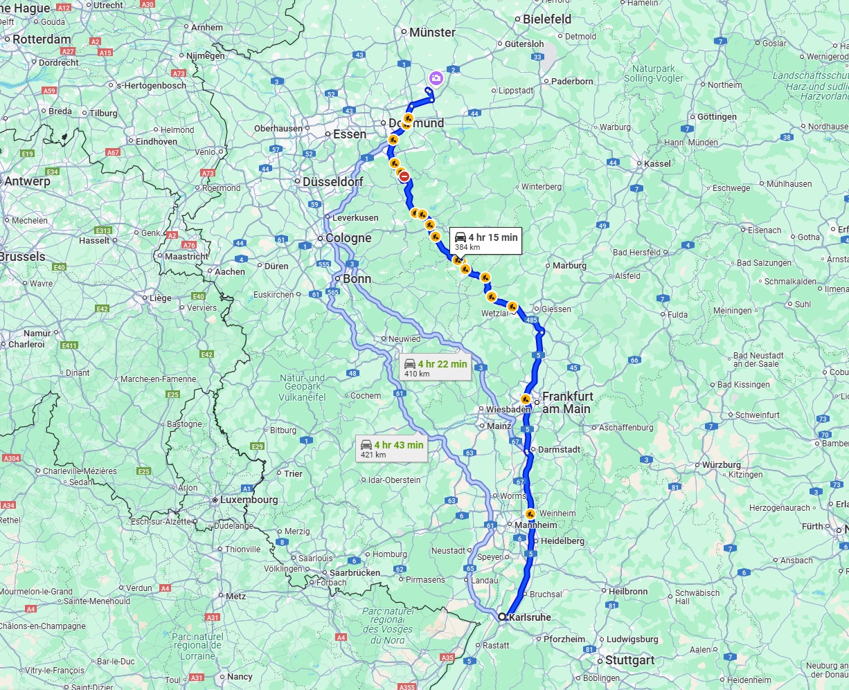 Anreise von Karlsruhe Zu Hamm Über via A5 and A45