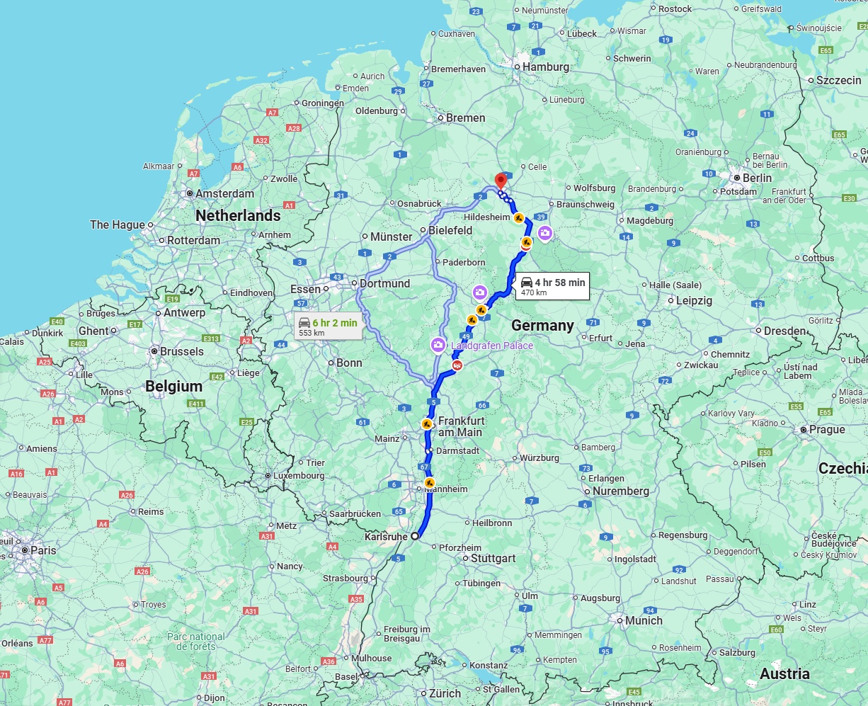 Anreise von Karlsruhe Zu Hannover Über via A5 and A7