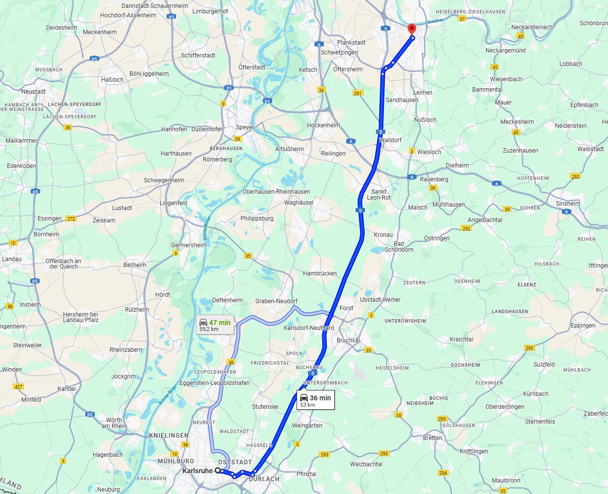 Anreise von Karlsruhe Zu Heidelberg Über via A5
