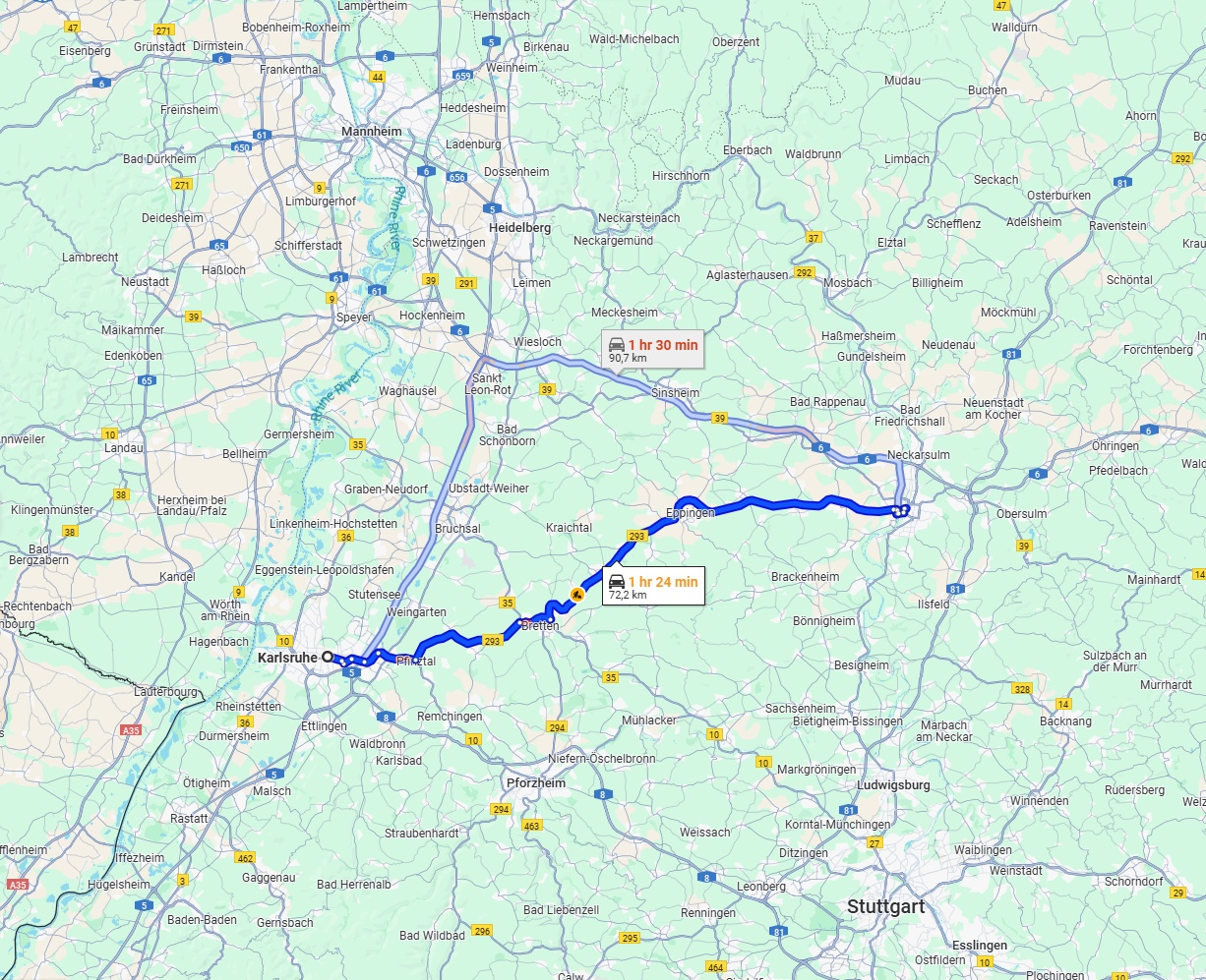 Anreise von Karlsruhe Zu Heilbronn Über via B293