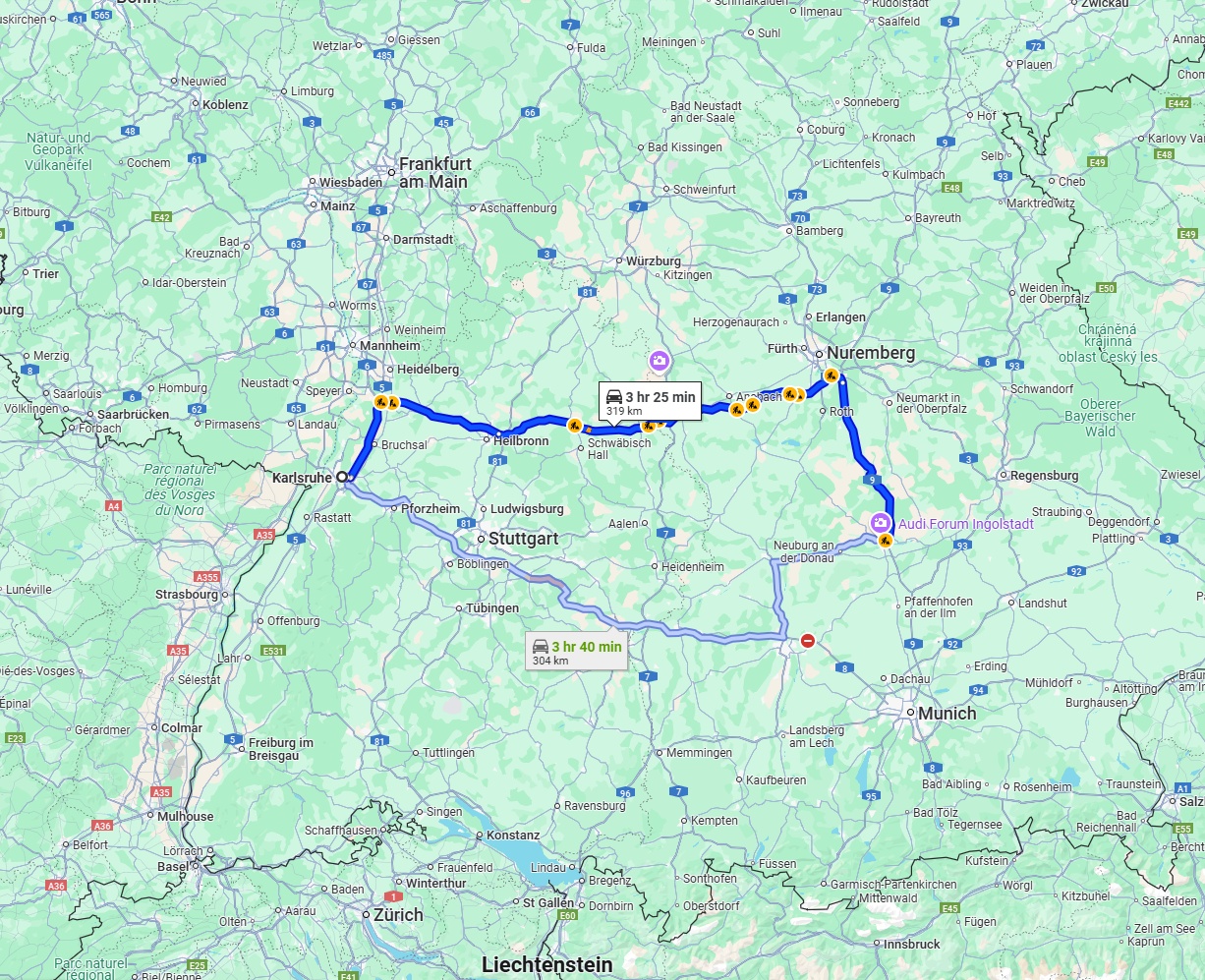 Anreise von Karlsruhe Zu Ingolstadt Über via A6