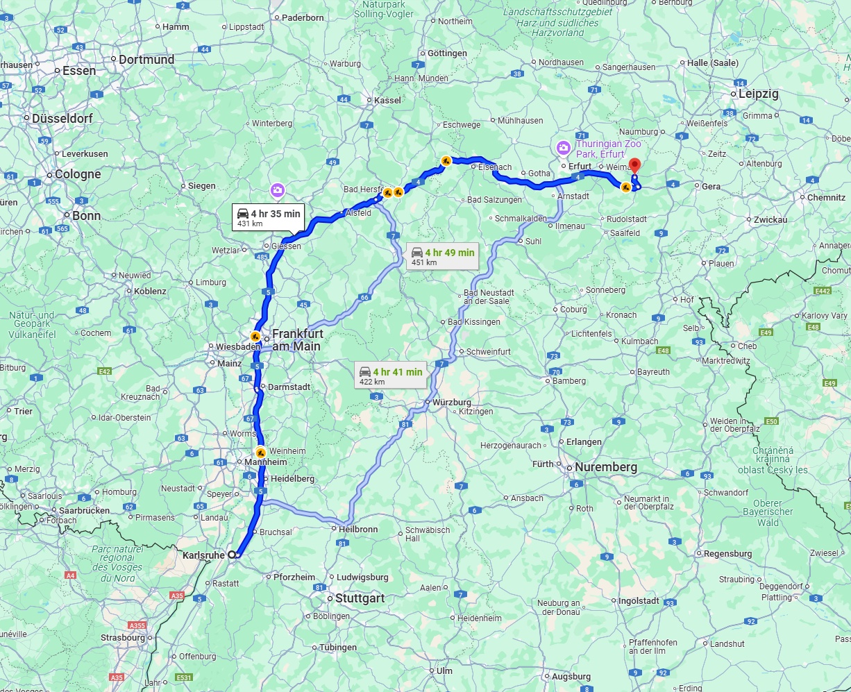 Anreise von Karlsruhe Zu Jena Über via A5 and A4