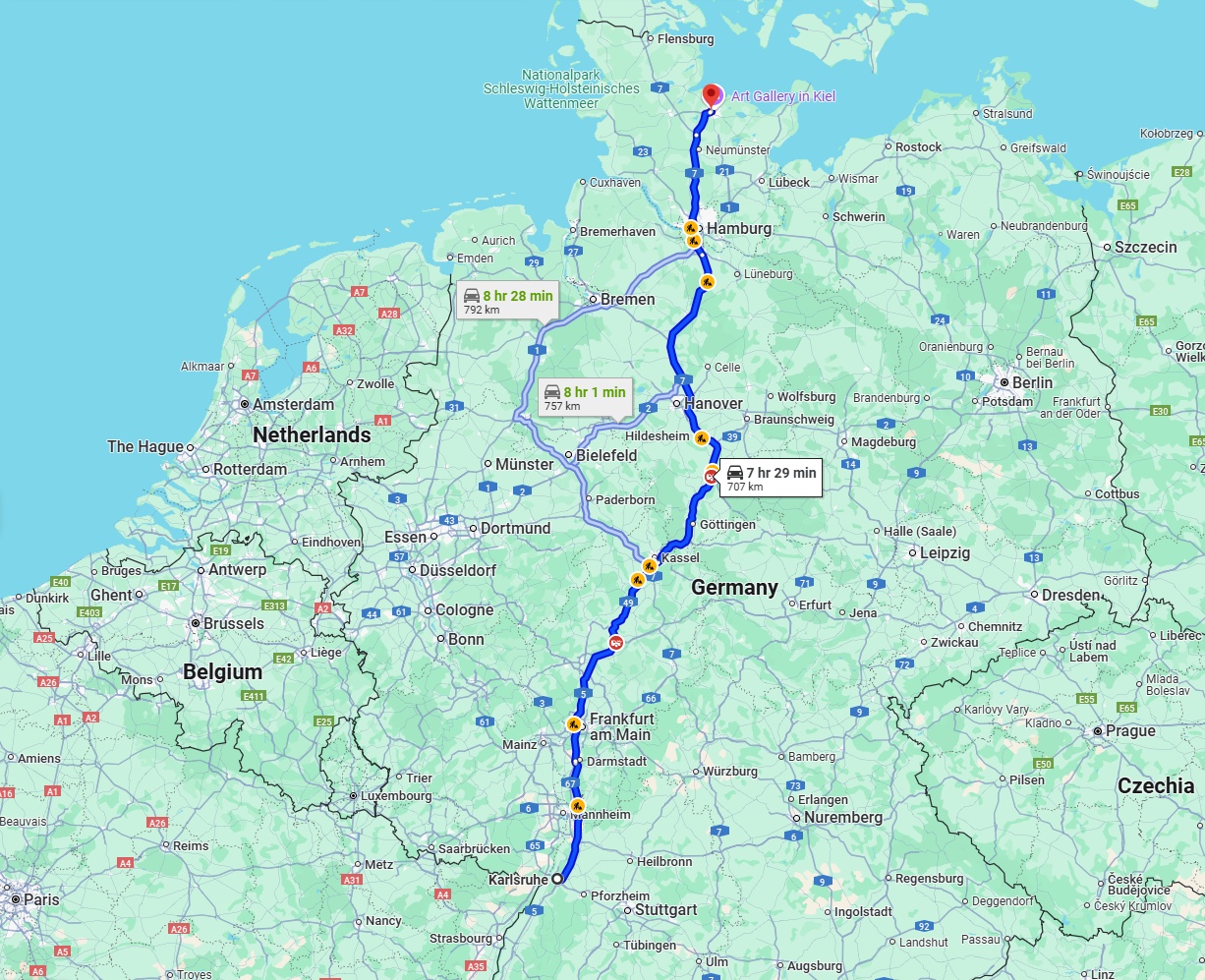 Anreise von Karlsruhe Zu Kiel Über via A5 and A7