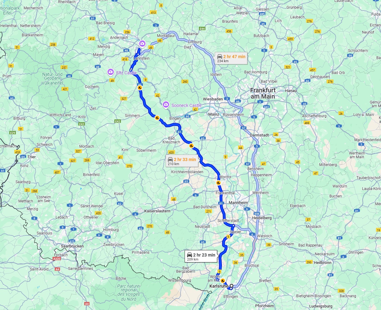 Anreise von Karlsruhe Zu Koblenz Über via A61