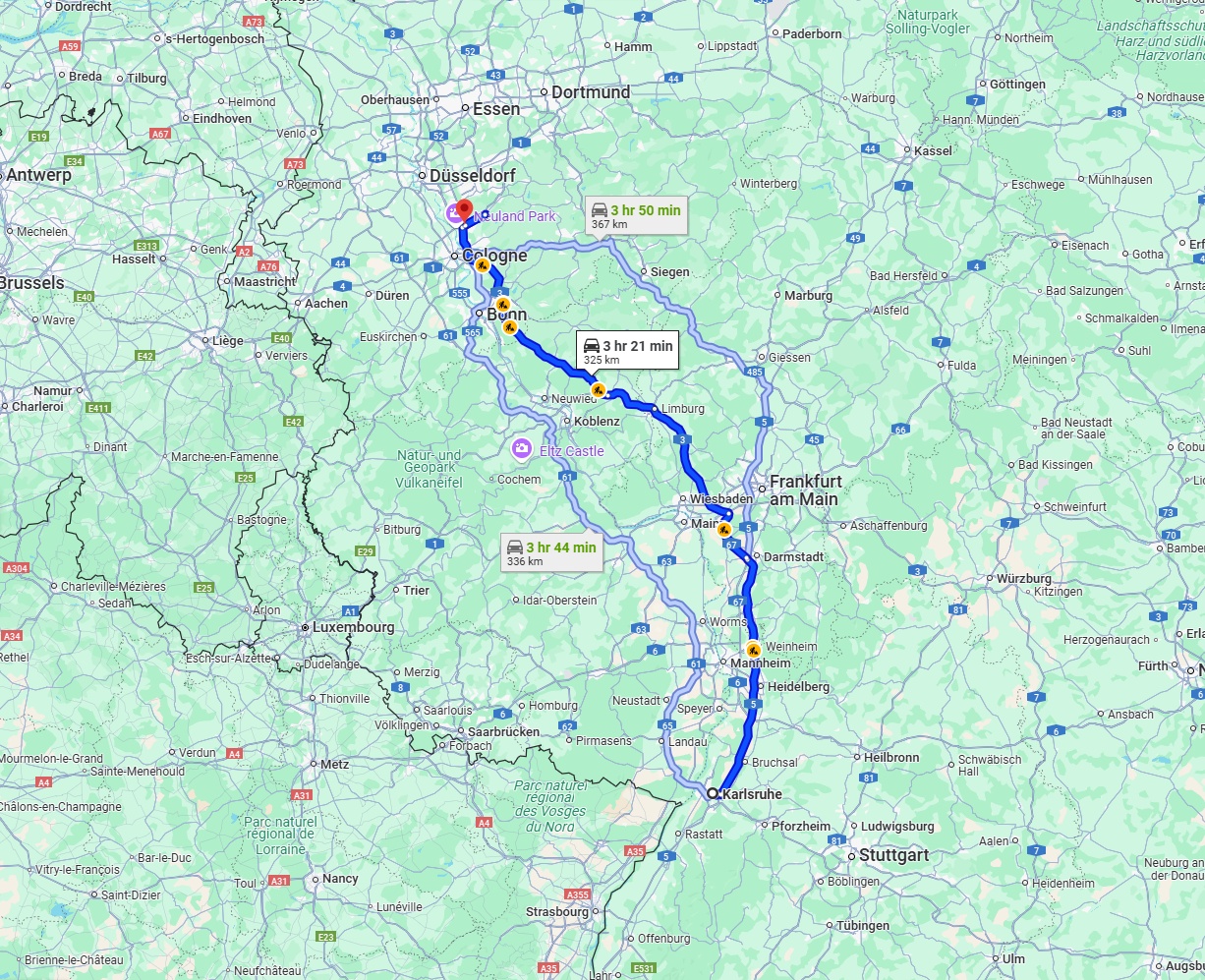 Anreise von Karlsruhe Zu Leverkusen Über via A5 and A3