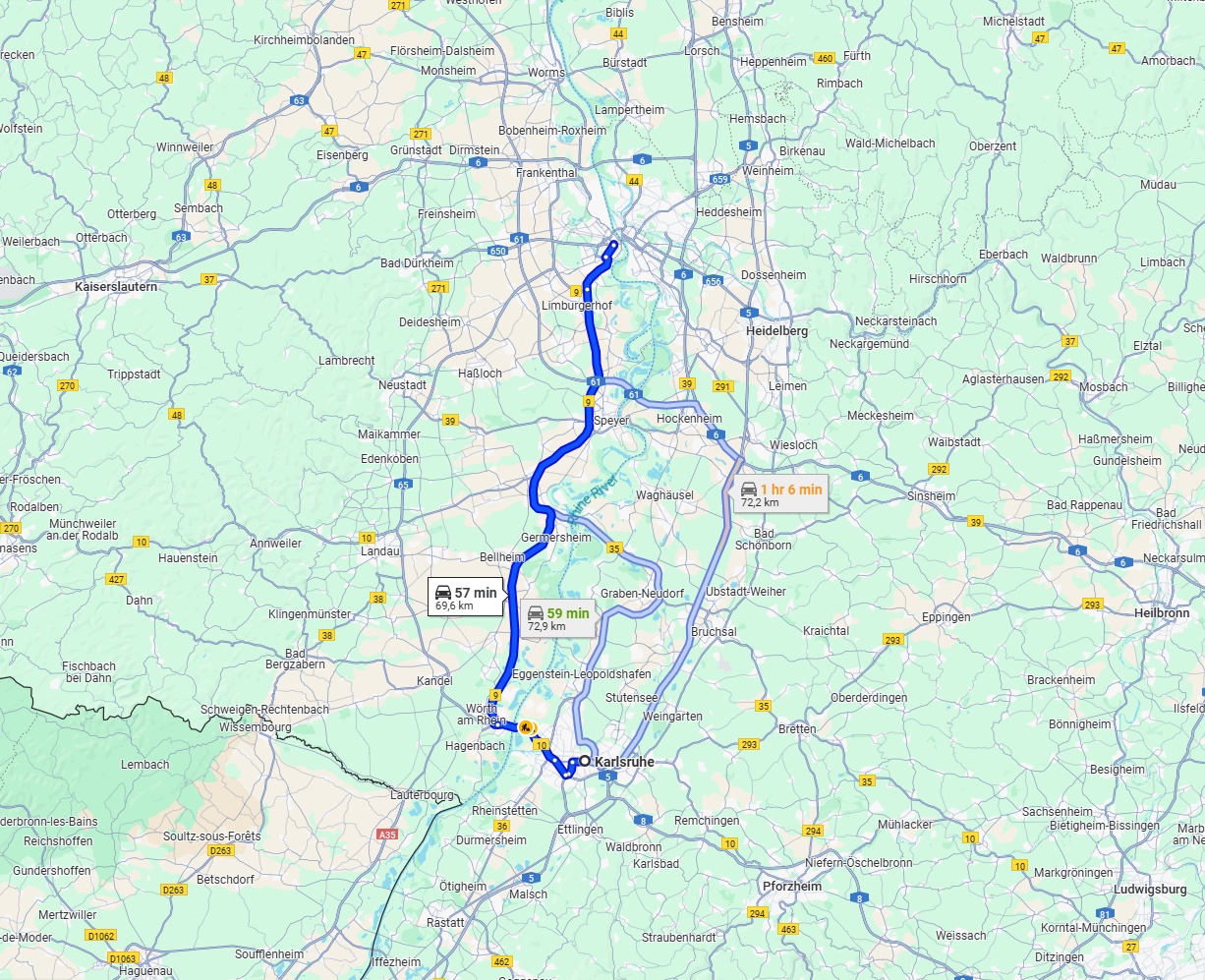 Anreise von Karlsruhe Zu Ludwigshafen am Rhein Über via B9
