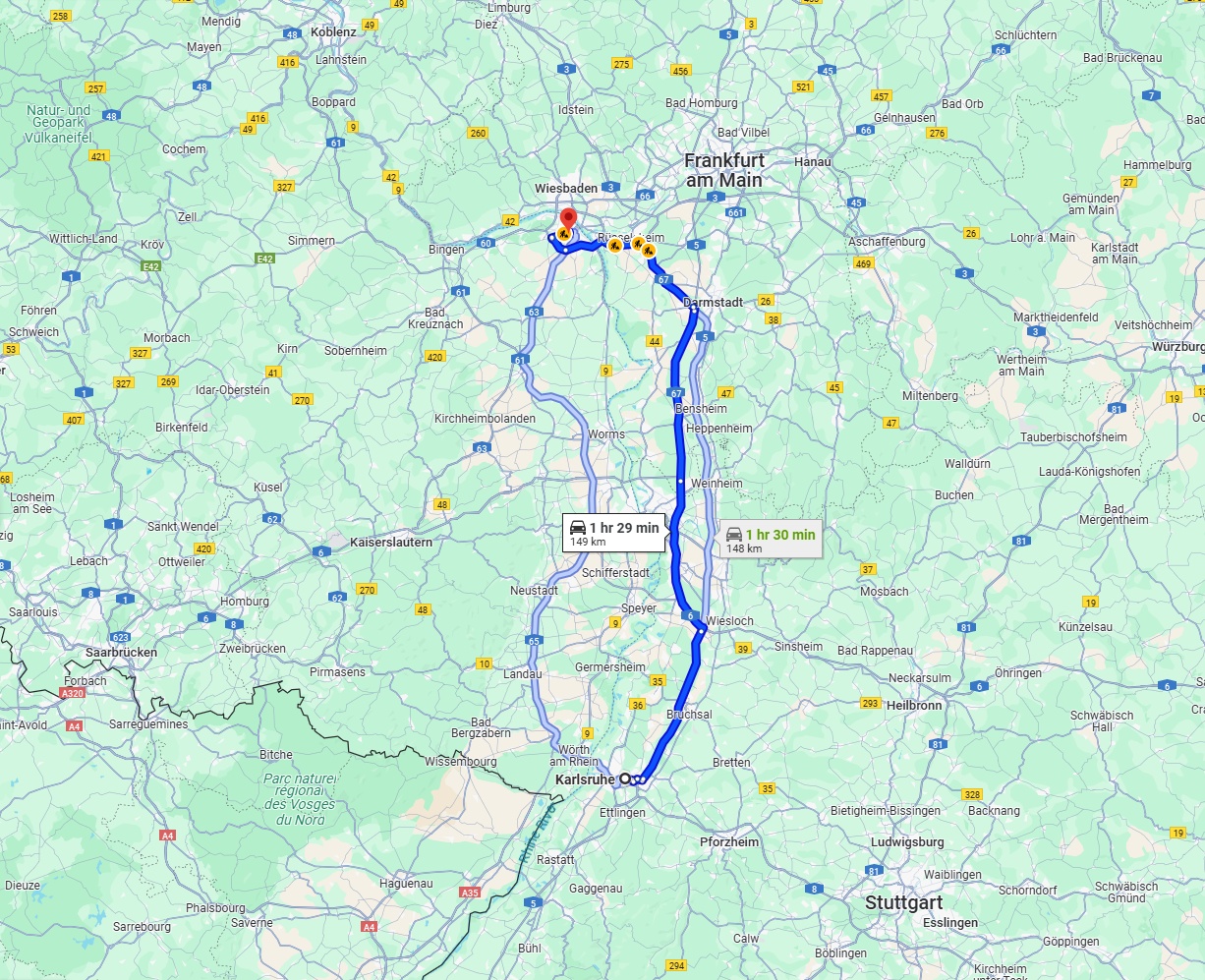 Anreise von Karlsruhe Zu Mainz Über via A67