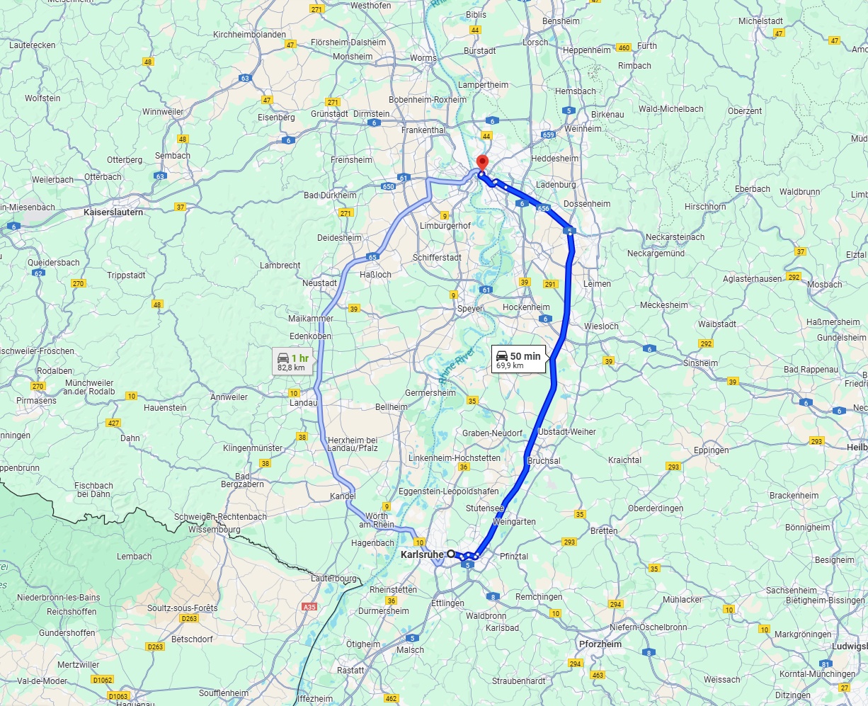 Anreise von Karlsruhe Zu Mannheim Über via A5