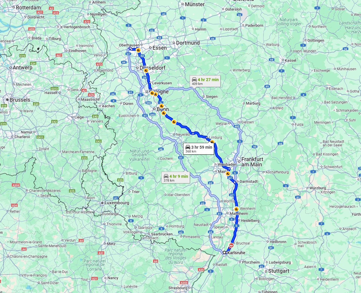 Anreise von Karlsruhe Zu Moers Über via A5 and A3