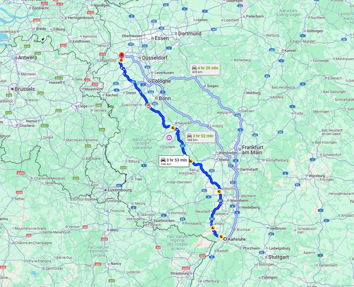 Anreise von Karlsruhe Zu Mönchengladbach Über via A61