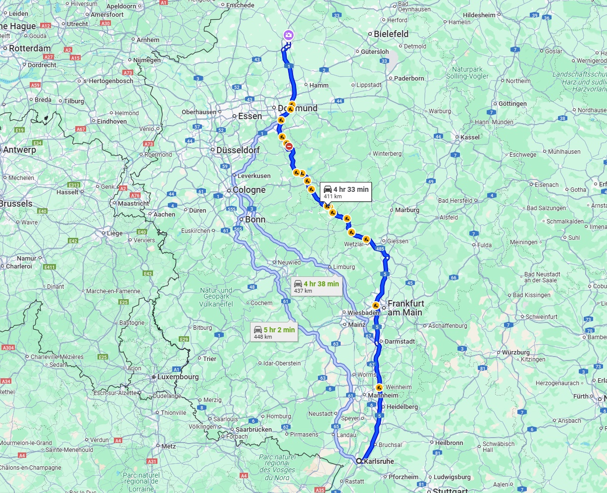 Anreise von Karlsruhe Zu Münster Über via A5 and A45
