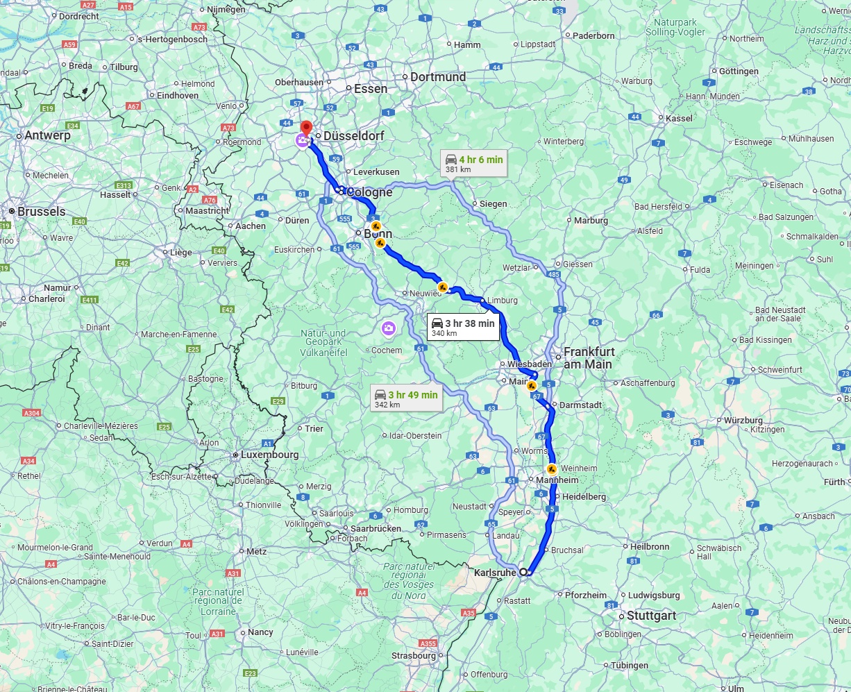 Anreise von Karlsruhe Zu Neuss Über via A5 and A3