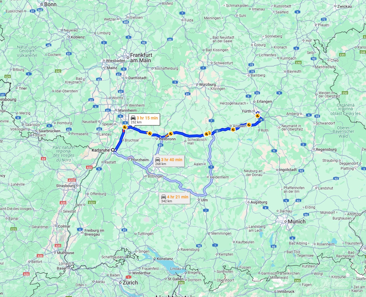 Anreise von Karlsruhe Zu Nürnberg Über via A6