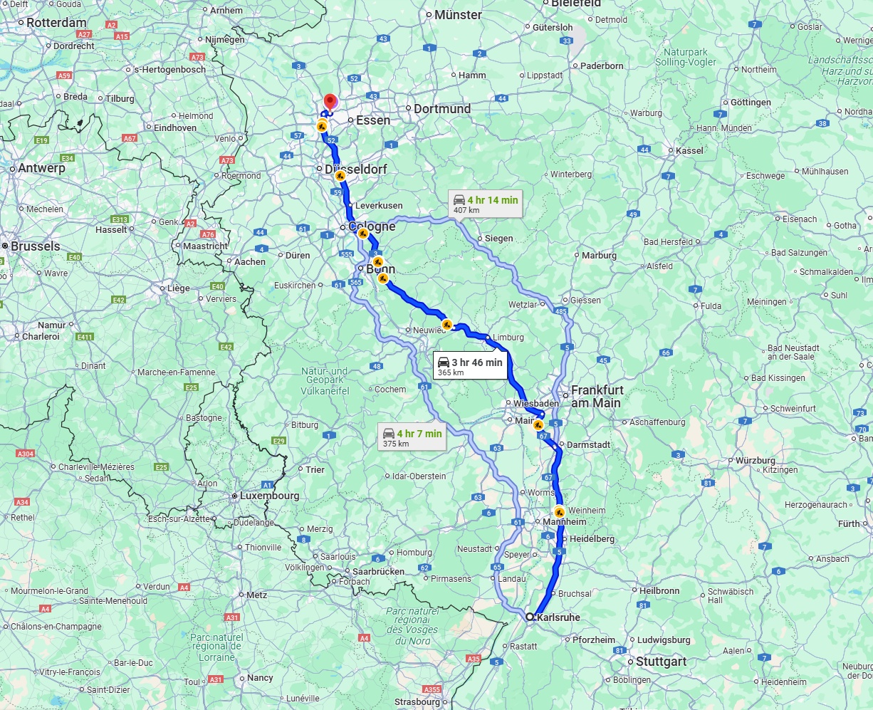 Anreise von Karlsruhe Zu Oberhausen Über via A5 and A3