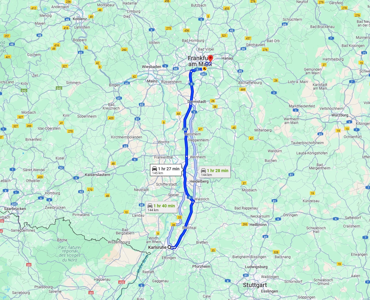Anreise von Karlsruhe Zu Offenbach am Main Über via A5