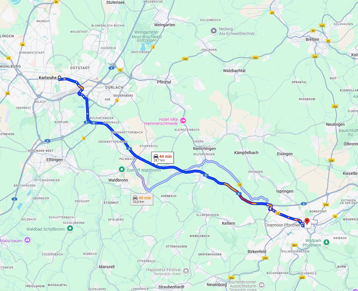 Anreise von Karlsruhe Zu Pforzheim Über via A8