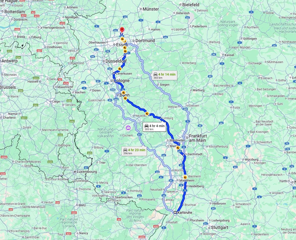 Anreise von Karlsruhe Zu Recklinghausen Über via A5 and A3