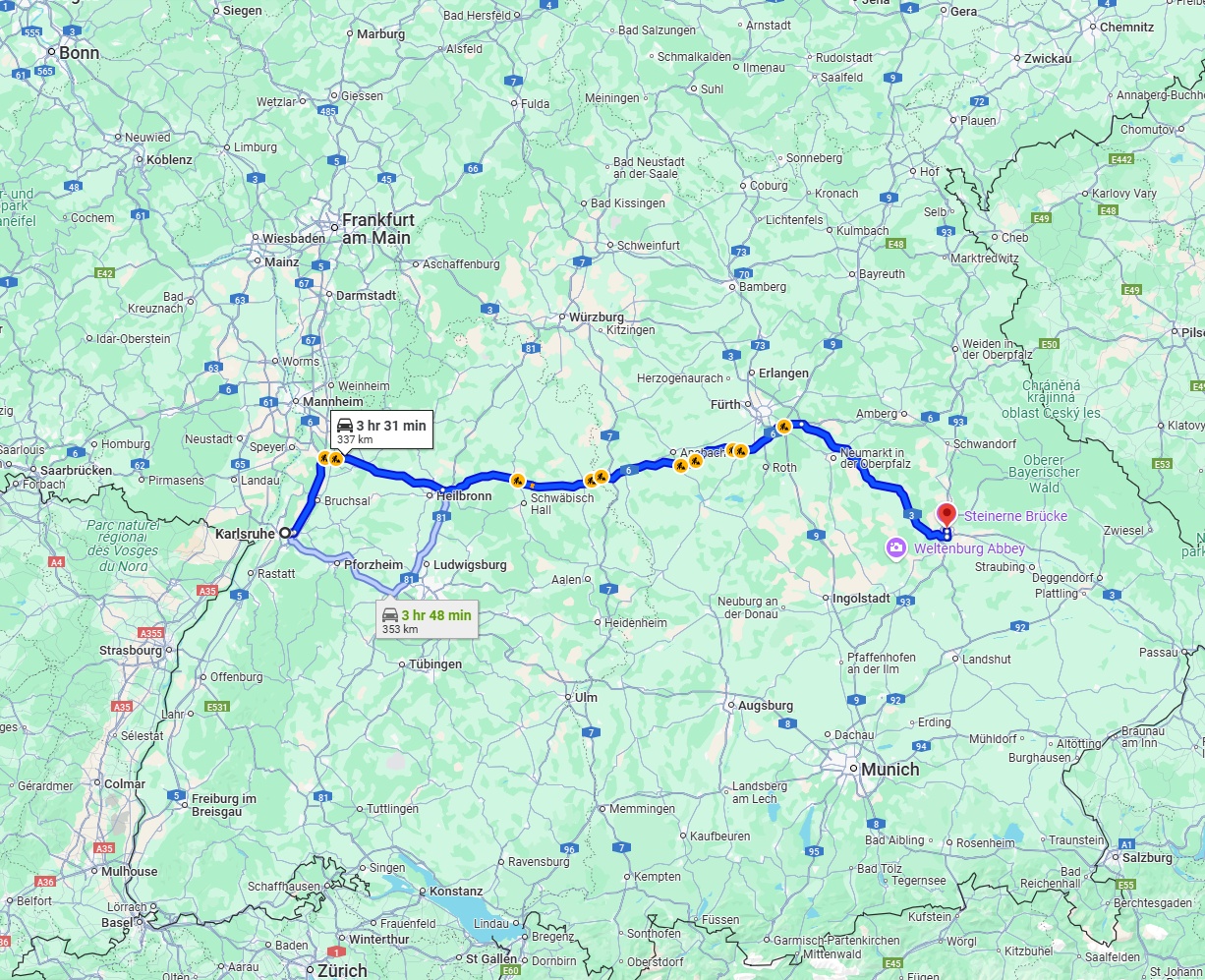Anreise von Karlsruhe Zu Regensburg Über via A6