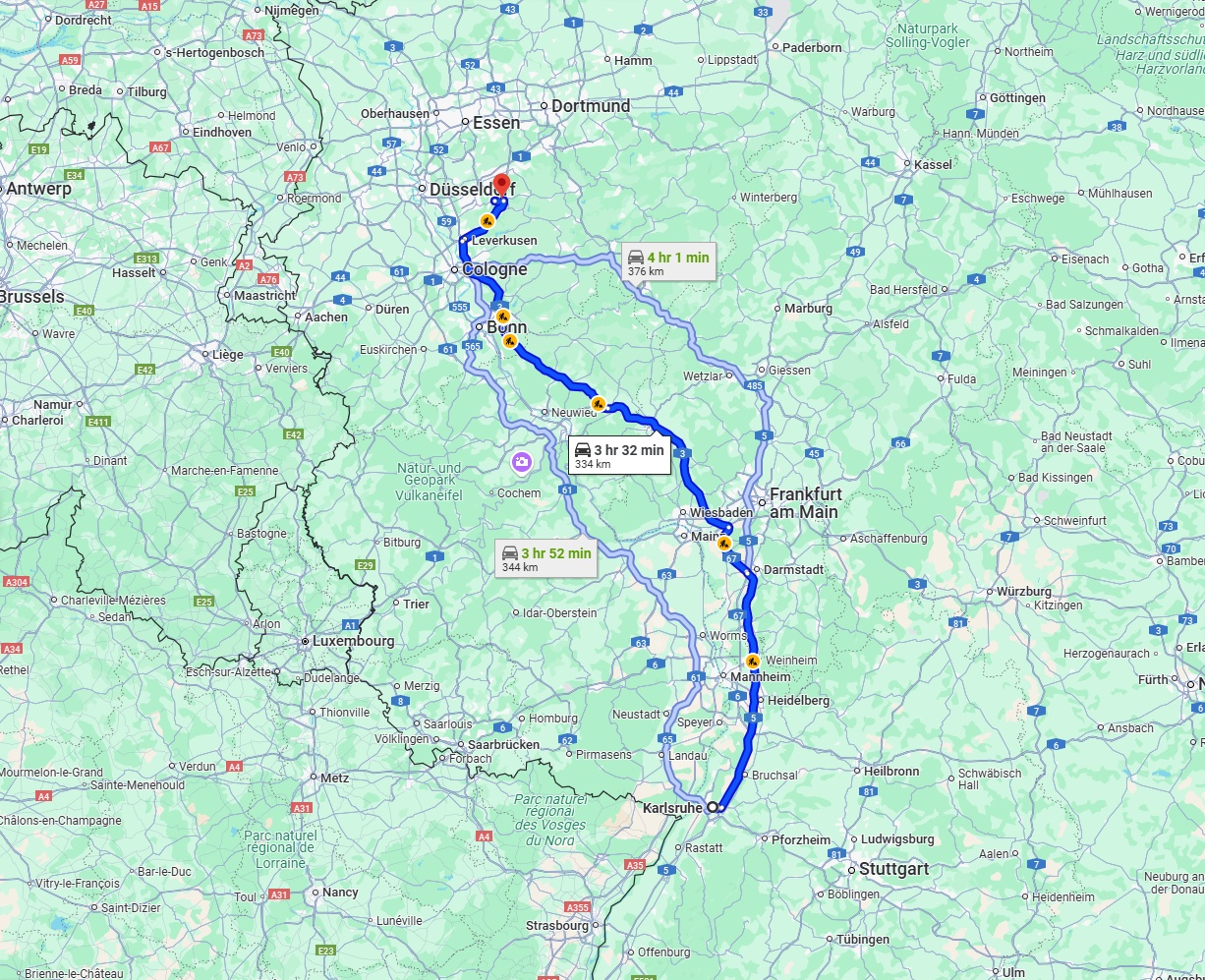 Anreise von Karlsruhe Zu Remscheid Über via A5 and A3