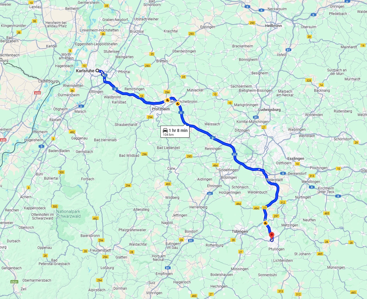 Anreise von Karlsruhe Zu Reutlingen Über via A8