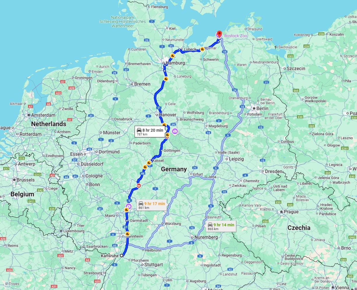 Anreise von Karlsruhe Zu Rostock Über via A5 and A7