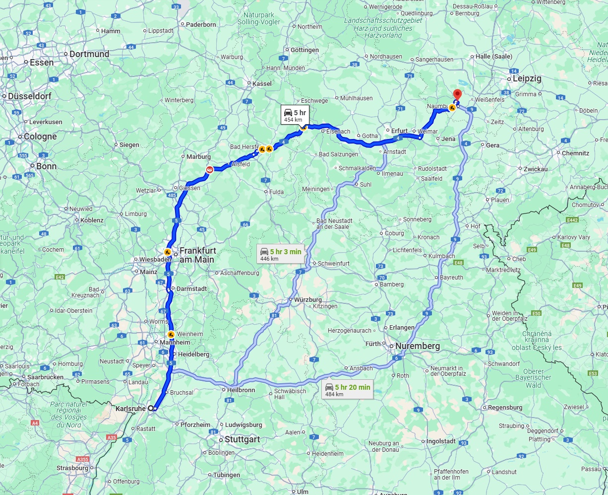 Anreise von Karlsruhe Zu Saale Über via A5 and A4