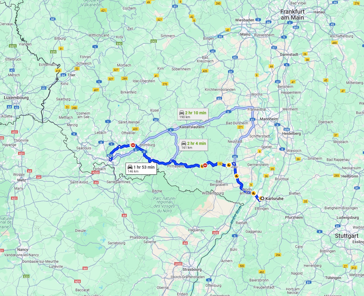 Anreise von Karlsruhe Zu Saarbrücken Über via B10 and A8