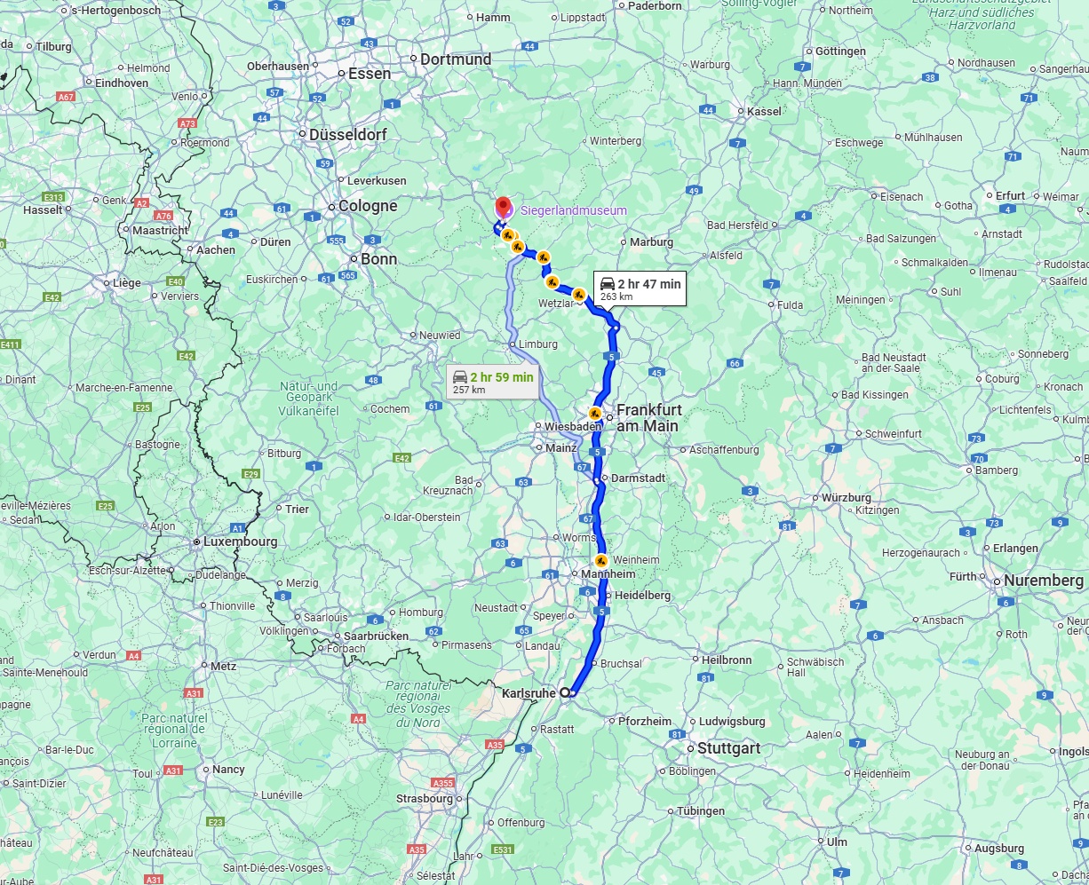 Anreise von Karlsruhe Zu Siegen Über via A5 and A45
