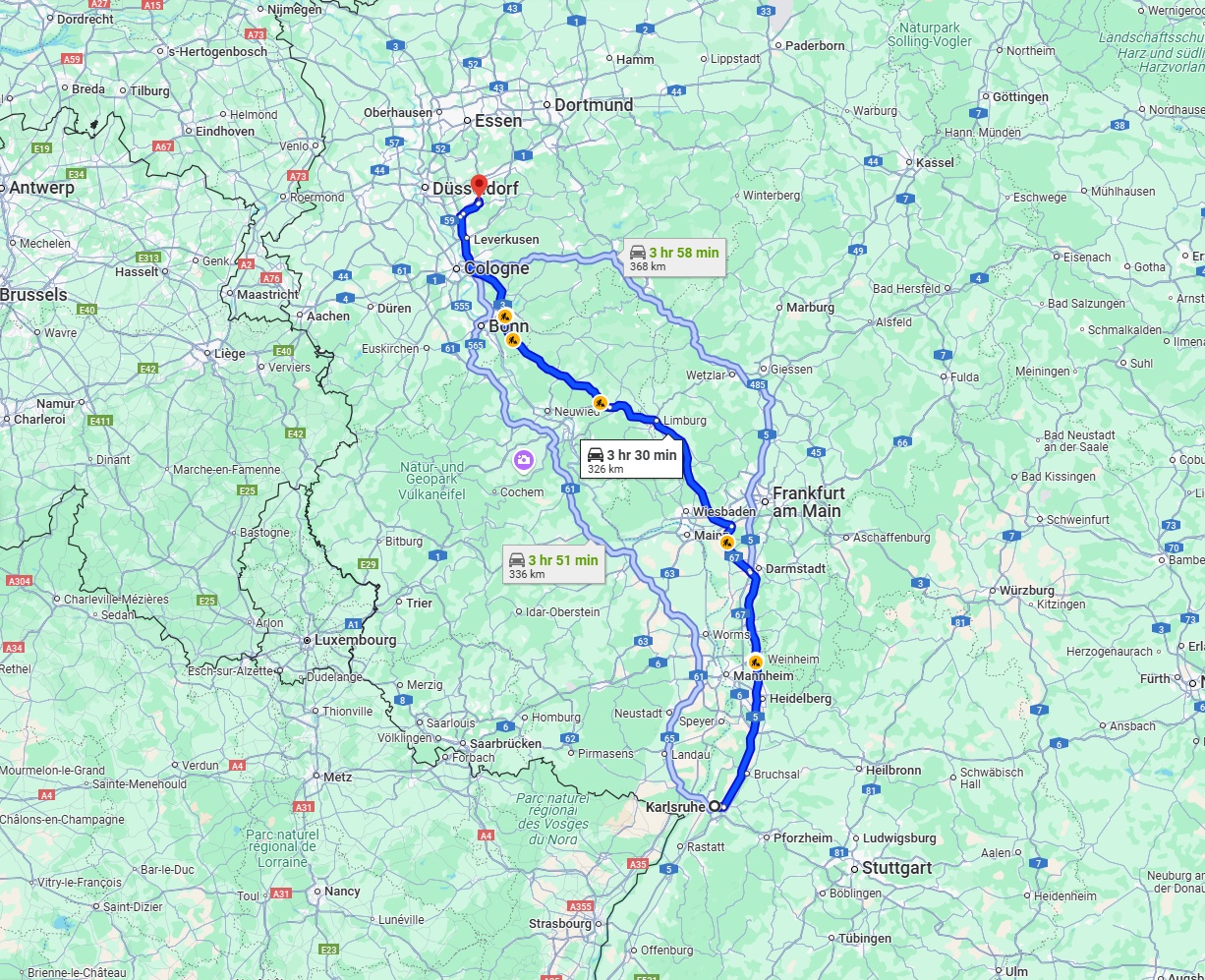 Anreise von Karlsruhe Zu Solingen Über via A5 and A3