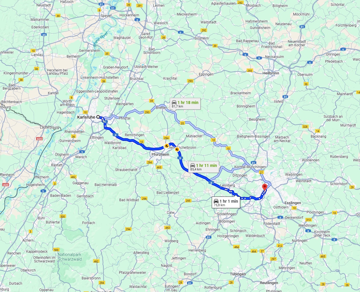 Anreise von Karlsruhe Zu Stuttgart Über via A8