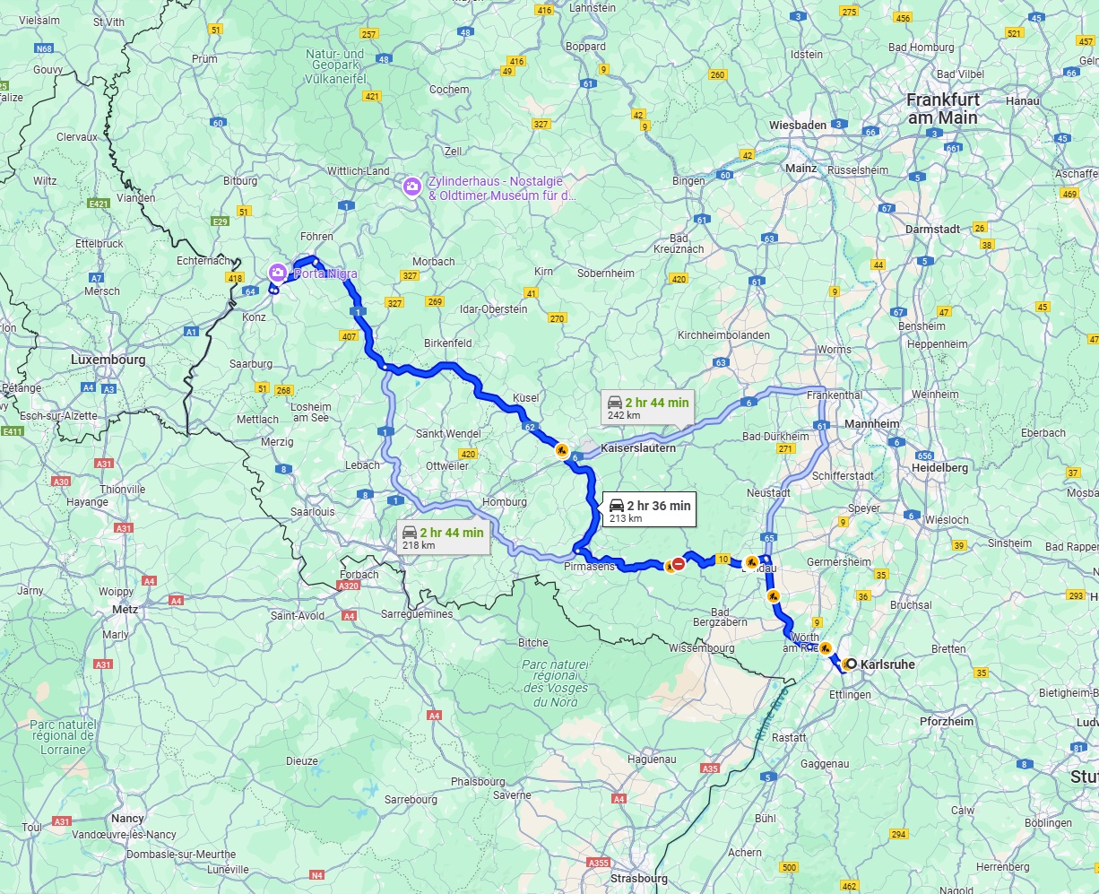 Anreise von Karlsruhe Zu Trier Über via B10 and A62