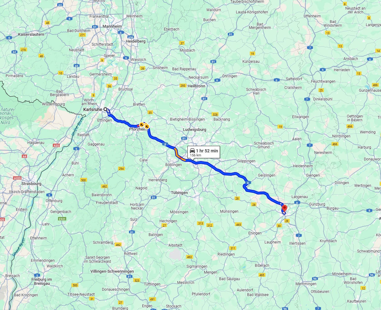 Anreise von Karlsruhe Zu Ulm Über via A8