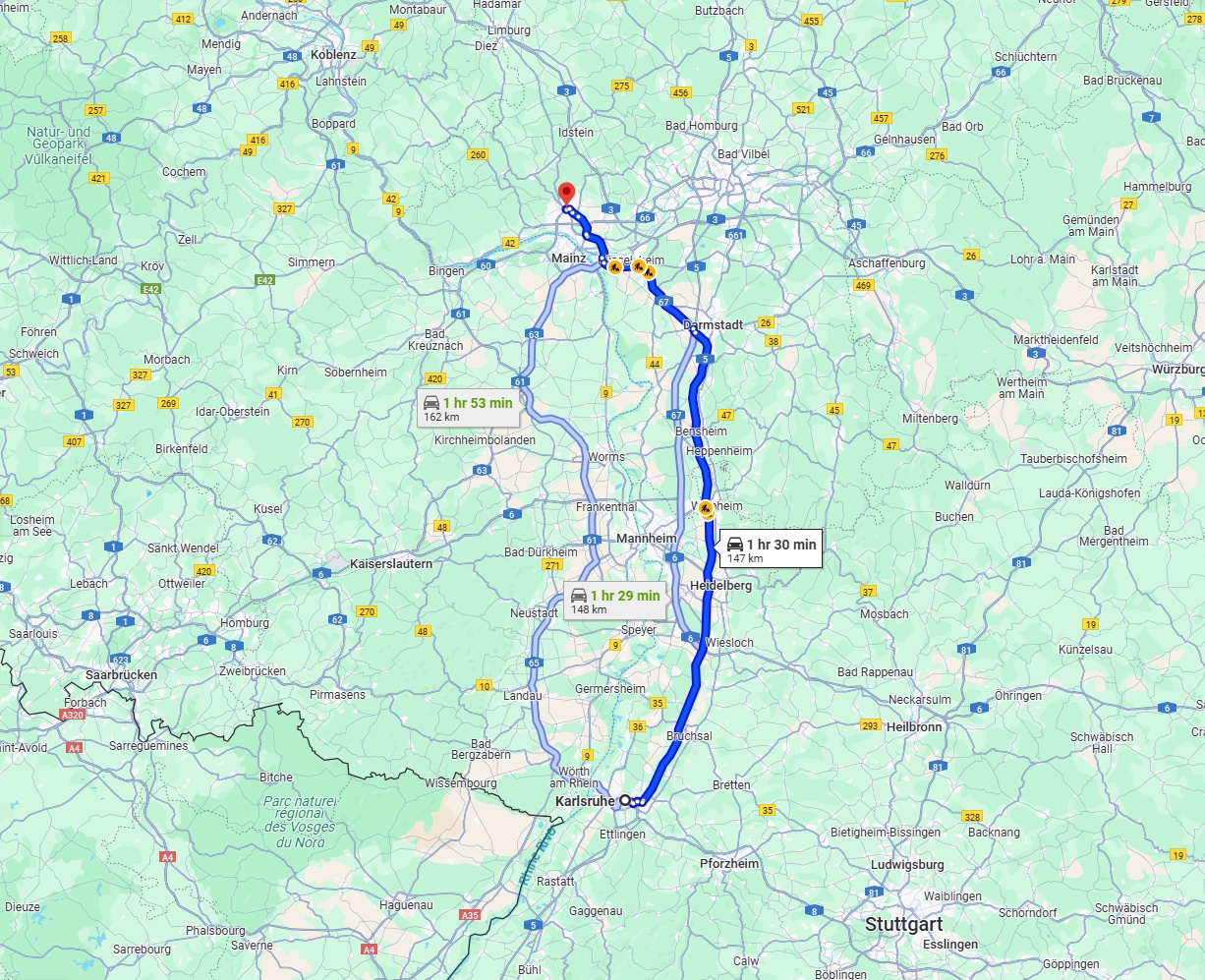 Anreise von Karlsruhe Zu Wiesbaden Über via A5