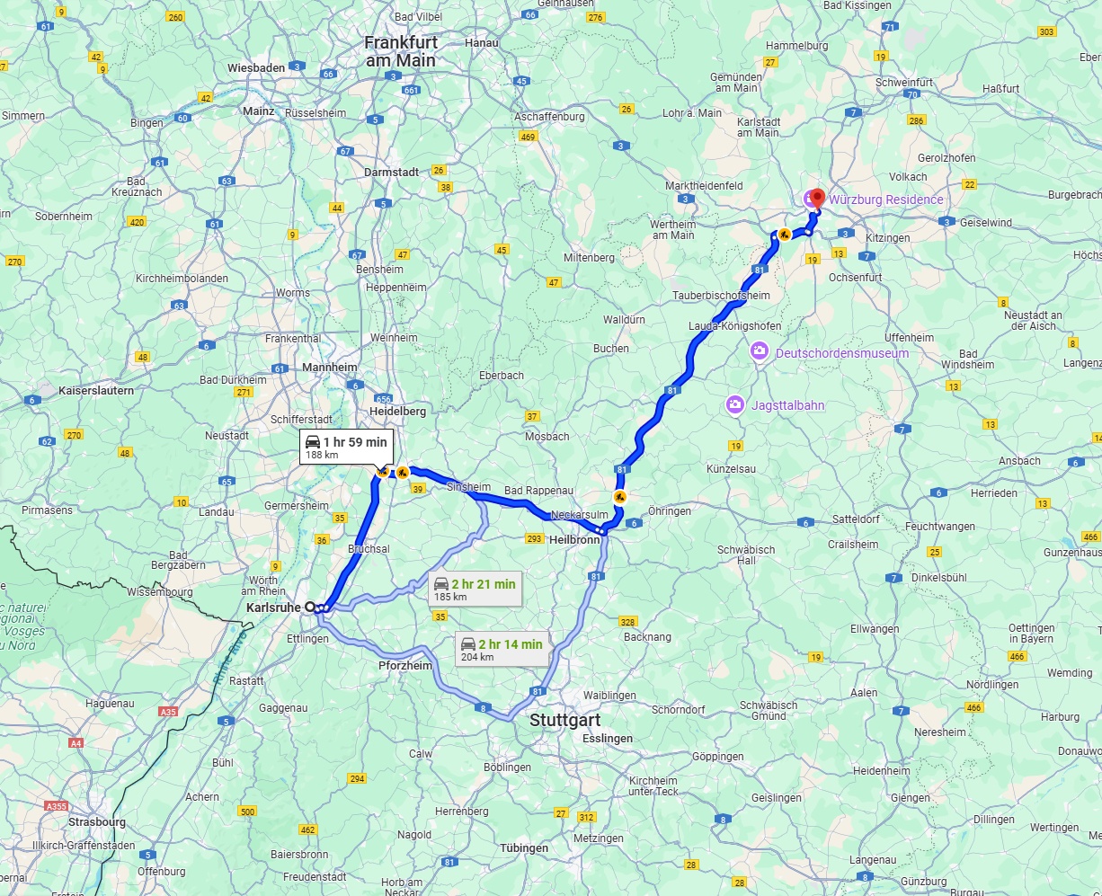 Anreise von Karlsruhe Zu Würzburg Über via A6 and A81