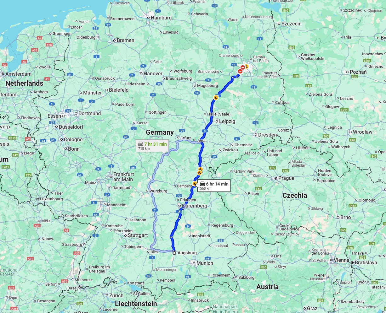 Anreise von Augsburg Zu Berlin Über via A9