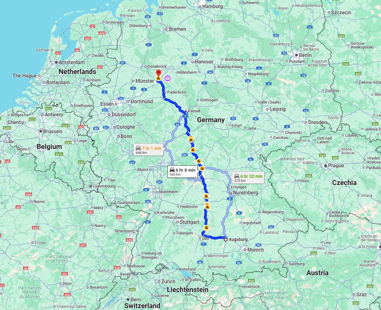 Anreise von Augsburg Zu Bielefeld Über via A7