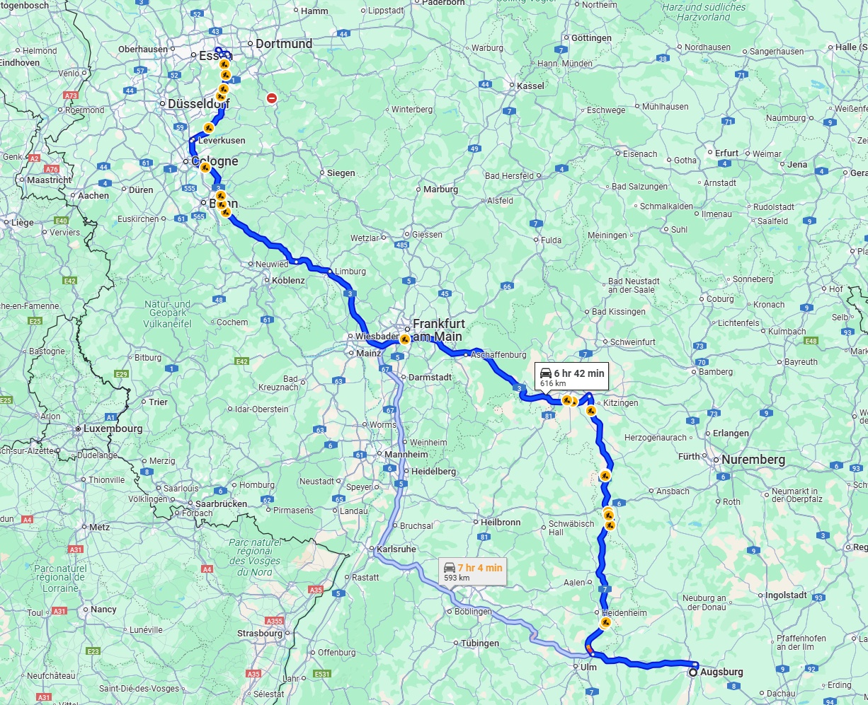 Anreise von Augsburg Zu Bochum Über via A7 and A3