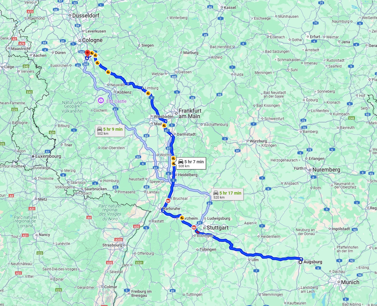 Anreise von Augsburg Zu Bonn Über via A8 and A3