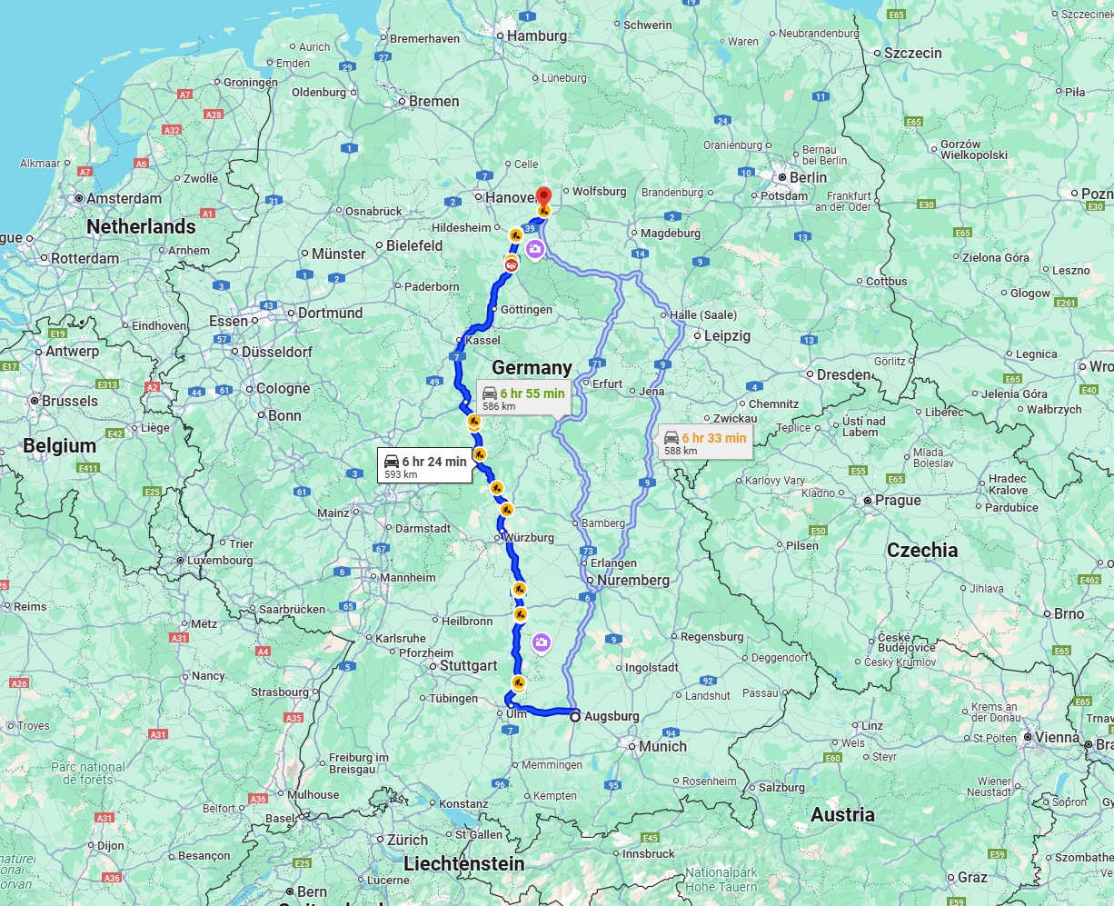 Anreise von Augsburg Zu Braunschweig Über via A7