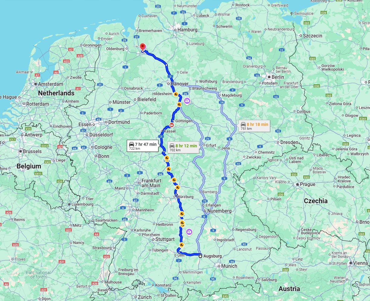 Anreise von Augsburg Zu Bremen Über via A7