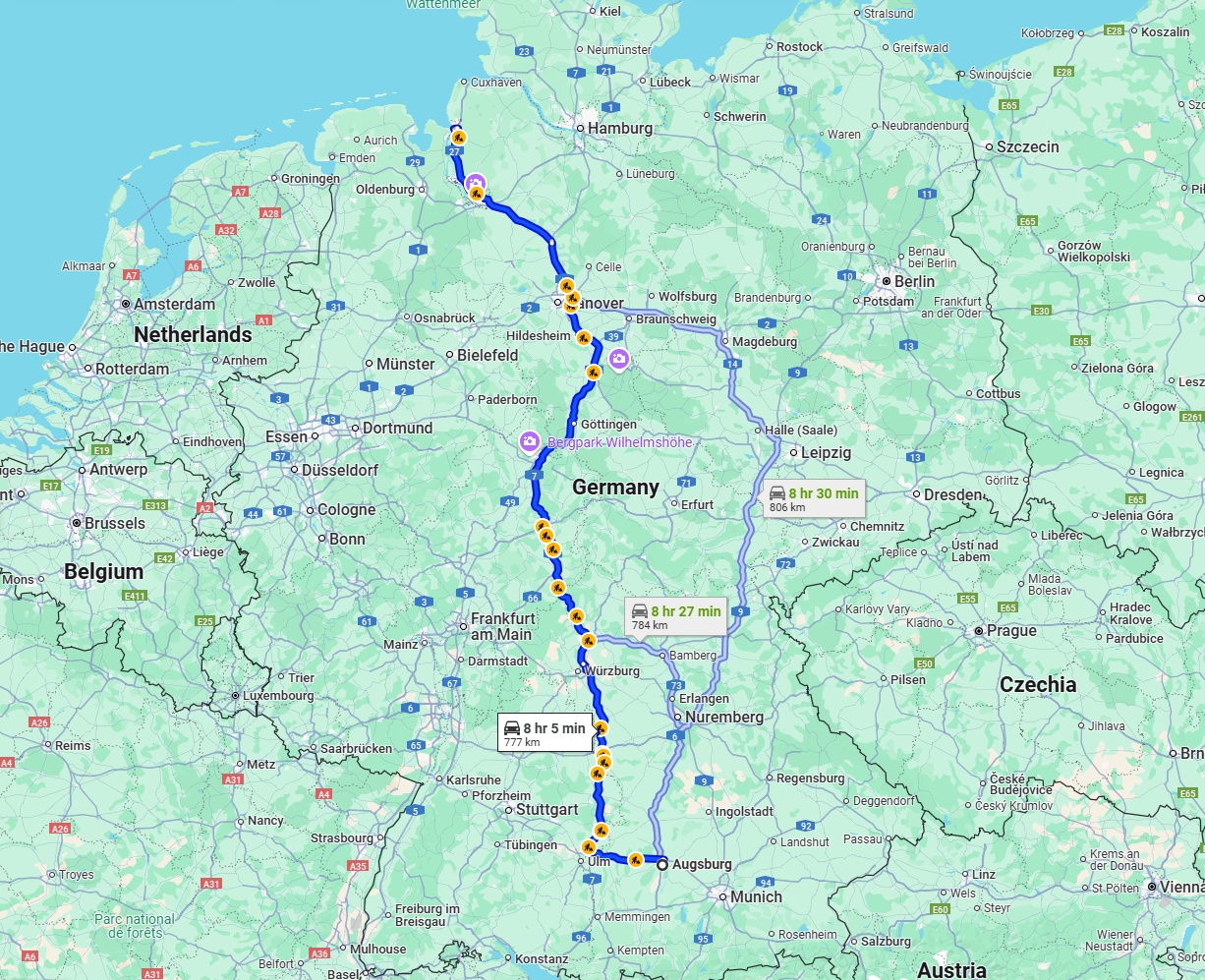 Anreise von Augsburg Zu Bremerhaven Über via A7