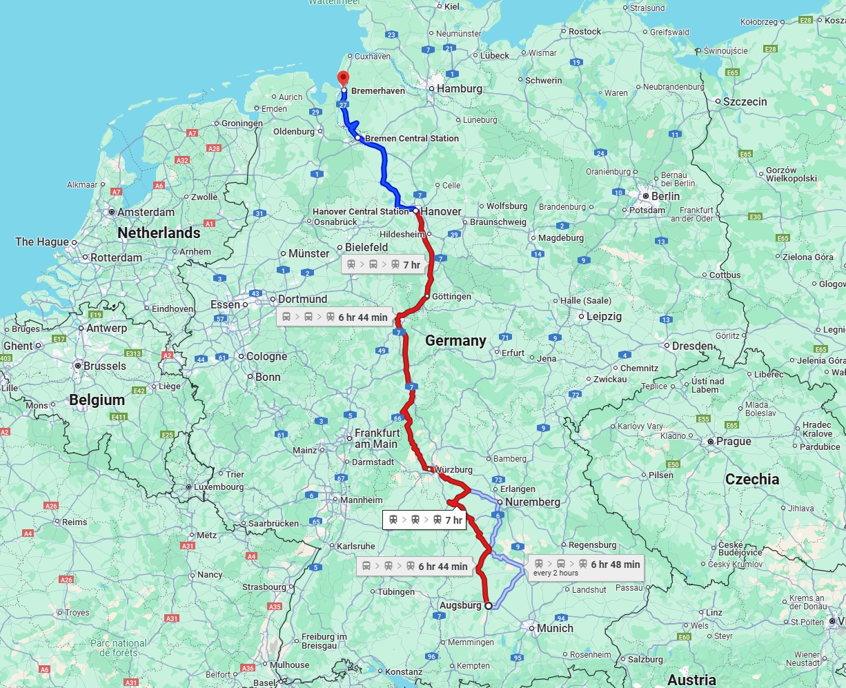 Anreise von Augsburg Zu Bremerhaven Über 
