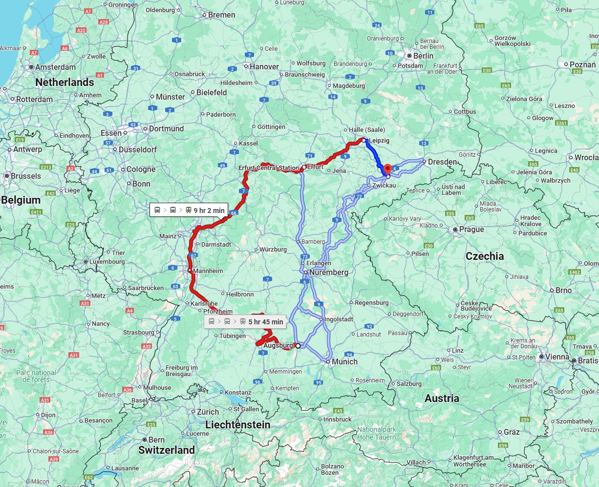 Anreise von Augsburg Zu Chemnitz Über 