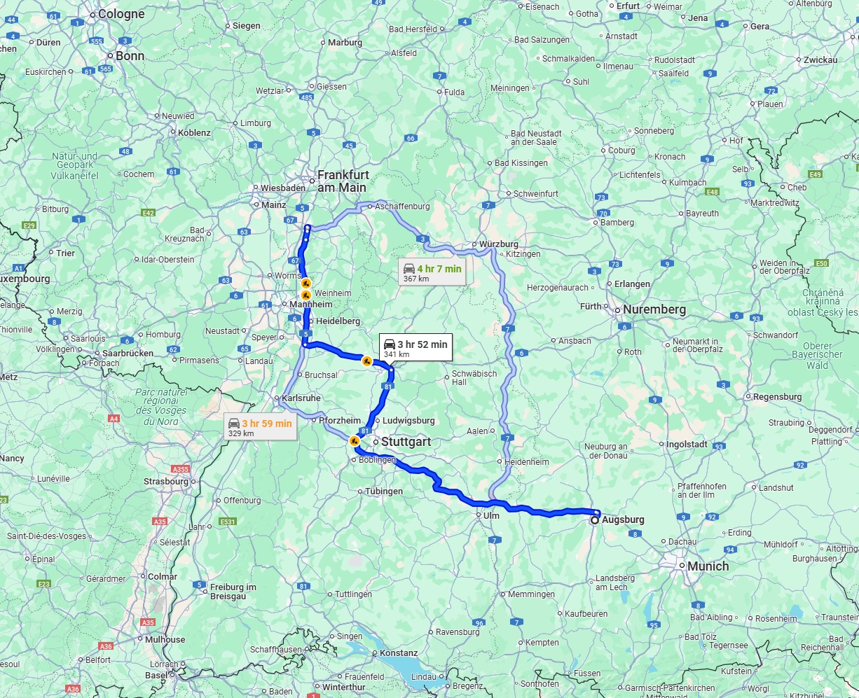 Anreise von Augsburg Zu Darmstadt Über via A8